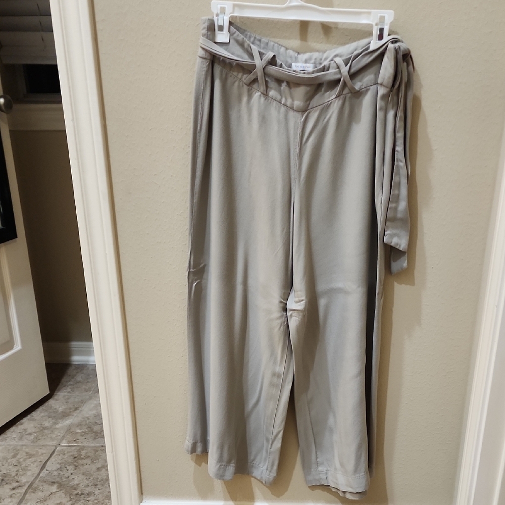 Gray Wide-Leg Trousers with Tie Waist